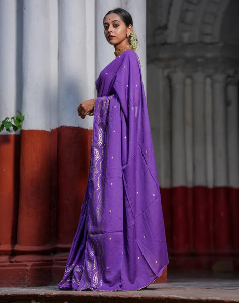 Light Weight Purple Cotton Viscose Saree