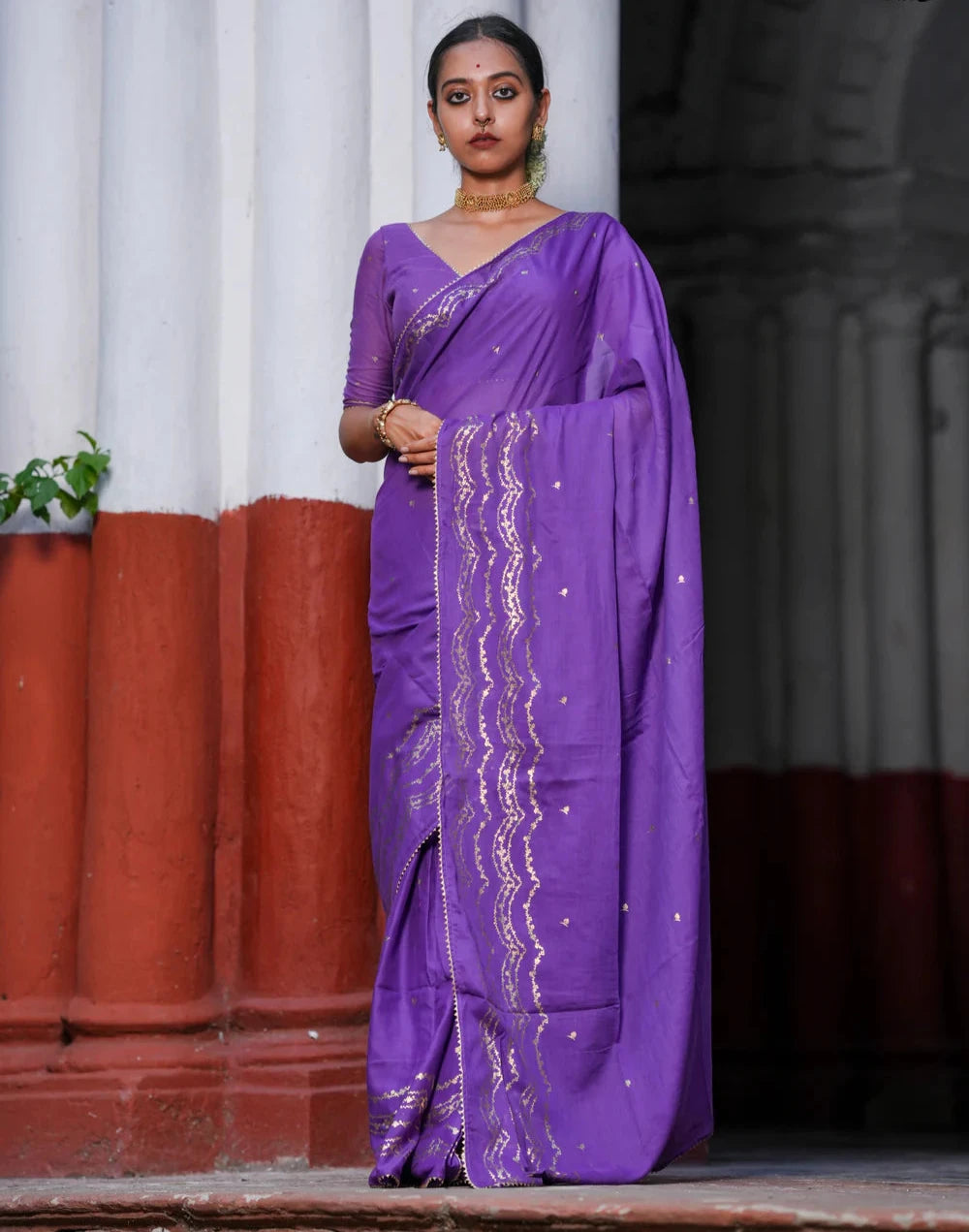 Light Weight Purple Cotton Viscose Saree