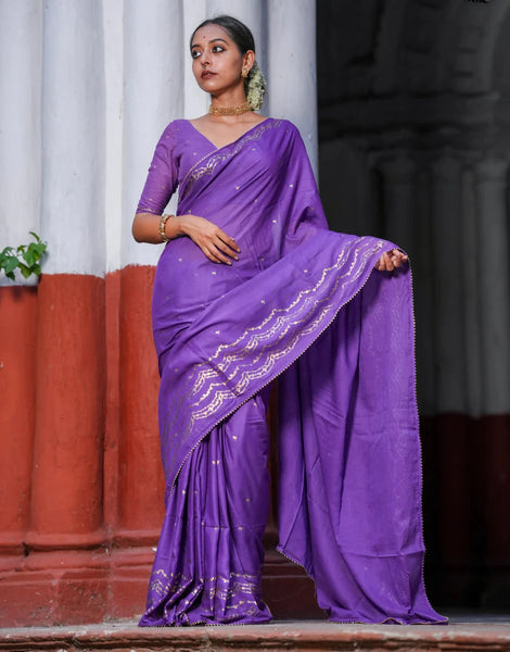 Light Weight Purple Cotton Viscose Saree