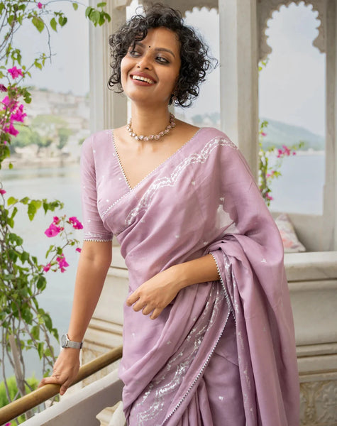 Light Weight Lavender Cotton Viscose Saree