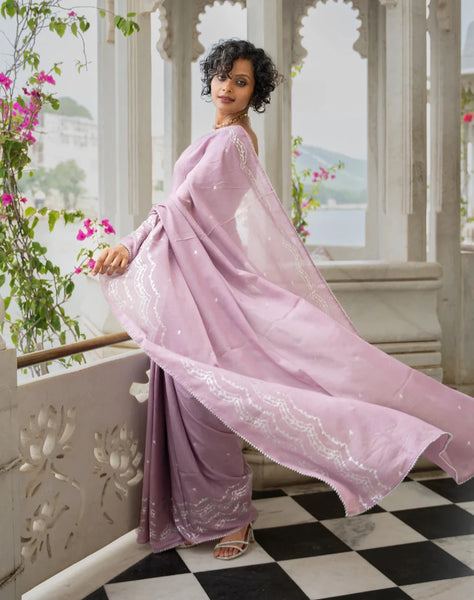 Light Weight Lavender Cotton Viscose Saree