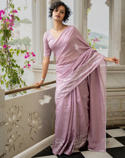 Light Weight Lavender Cotton Viscose Saree