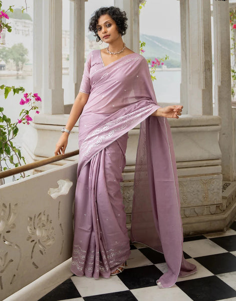 Light Weight Lavender Cotton Viscose Saree