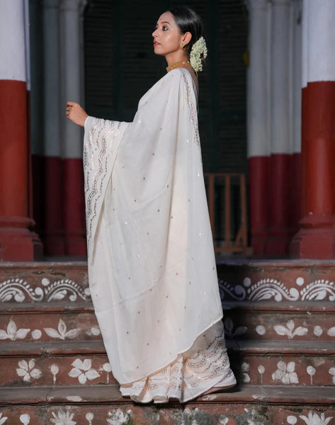 Light Weight White Cotton Viscose Saree