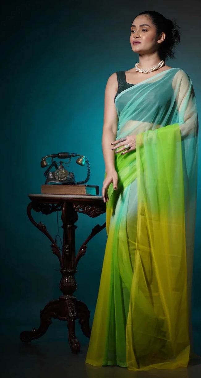 Gold Mimosa Ombré Net Saree