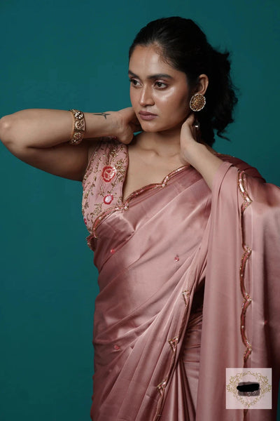 Rose Gold Satin Silk Sundowner Cocktail Saree