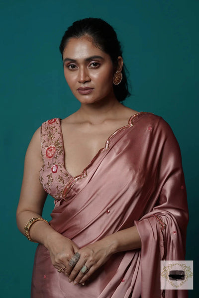 Rose Gold Satin Silk Sundowner Cocktail Saree