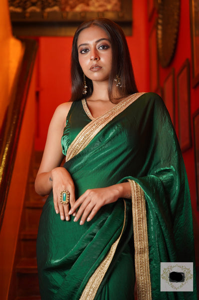 Dark Green Shimmer Satin Cocktail Saree