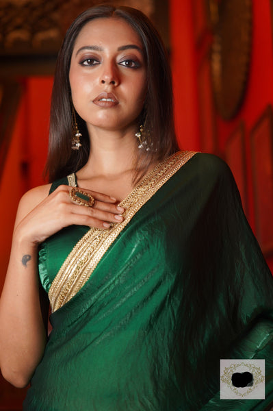 Dark Green Shimmer Satin Cocktail Saree