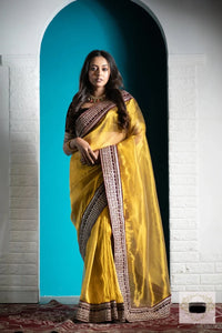 Golden Zari Tissue Border Saree