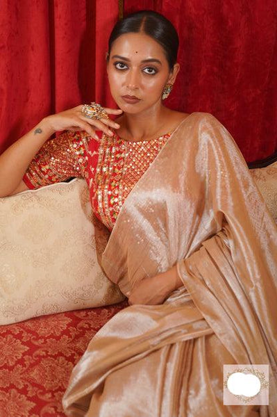 Ivory With Gold Shine Transparent Tissue Saree