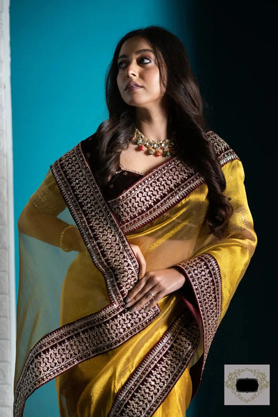 Golden Zari Tissue Border Saree