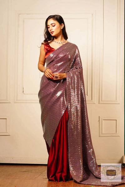 Maroon Sequins Half Saree