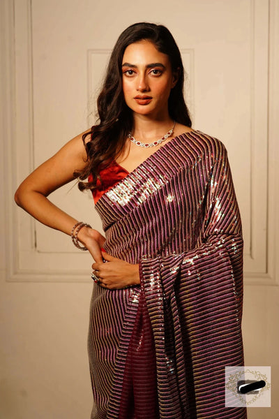 Maroon Sequins Half Saree