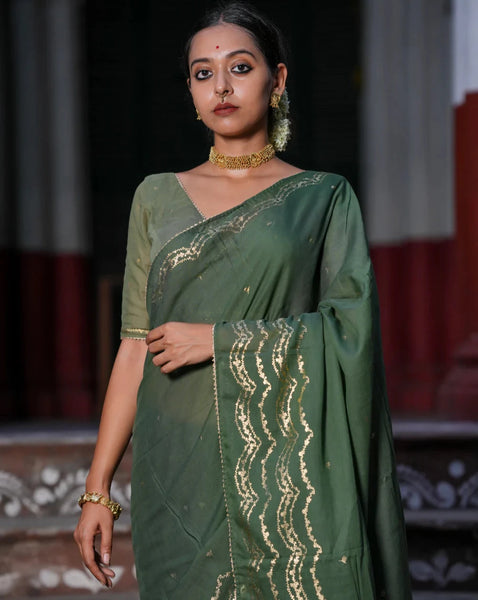 Light Weight Green Cotton Viscose Saree