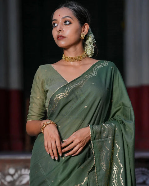 Light Weight Green Cotton Viscose Saree