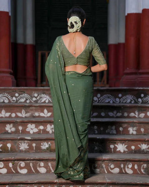 Light Weight Green Cotton Viscose Saree