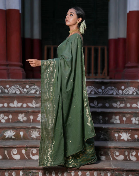 Light Weight Green Cotton Viscose Saree