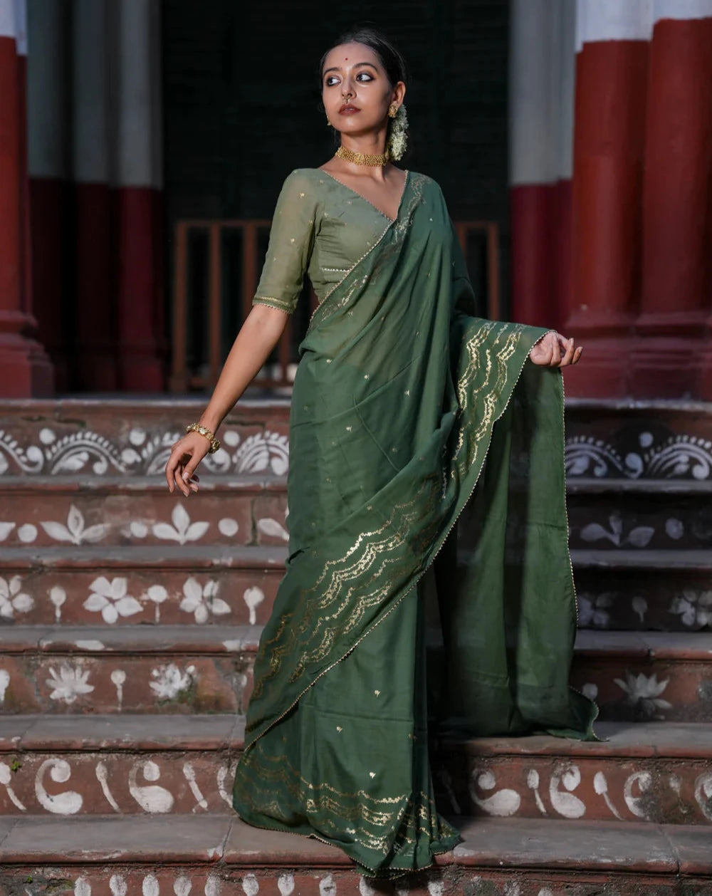 Light Weight Green Cotton Viscose Saree