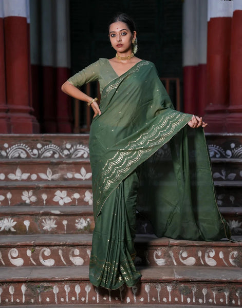 Light Weight Green Cotton Viscose Saree