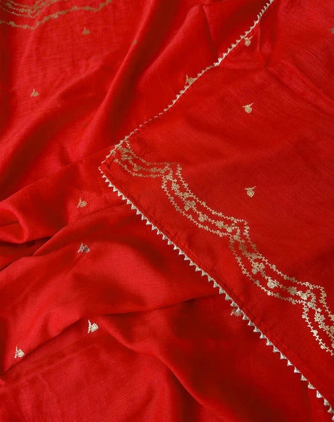 Light Weight Red Cotton Viscose Saree