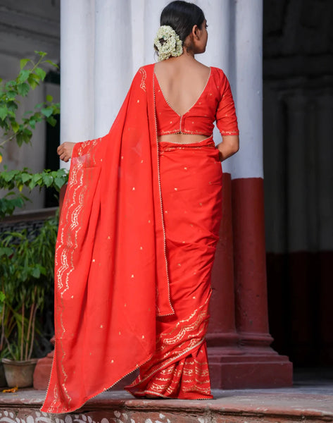 Light Weight Red Cotton Viscose Saree