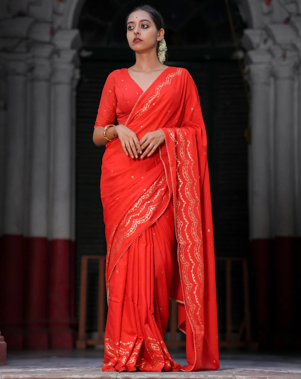 Light Weight Red Cotton Viscose Saree