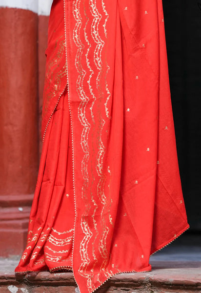 Light Weight Red Cotton Viscose Saree