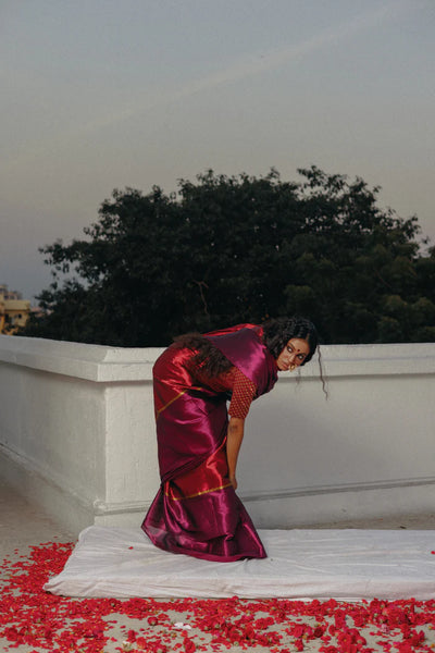 Red and Purple Handloom Tissue Saree