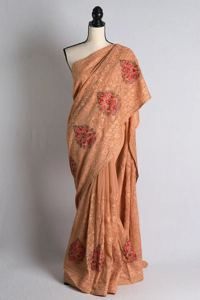 Embroidery Designer Saree in Brown