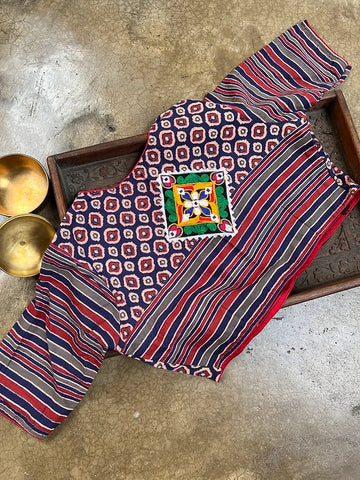 Readymade Pure Cotton Ajrakh Blouse with Kutch Embroidery Blouse