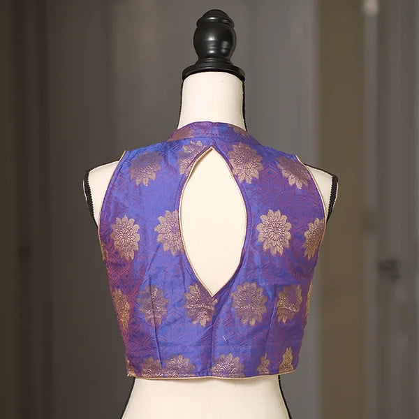 Readymade Purple Banarasi Brocade Designer Saree Blouse