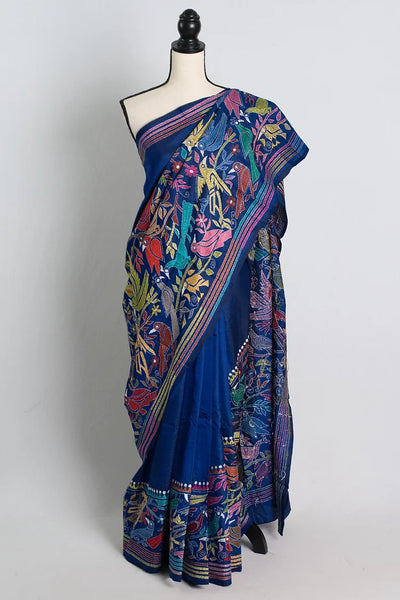 Dark Blue Kantha Stitch Hand Embroidery Saree on Pure Silk (Copy)