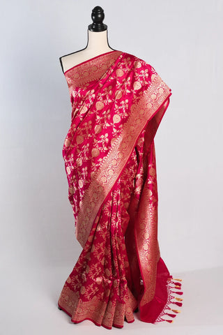 Hot Pink Bridal Banarasi Silk Saree