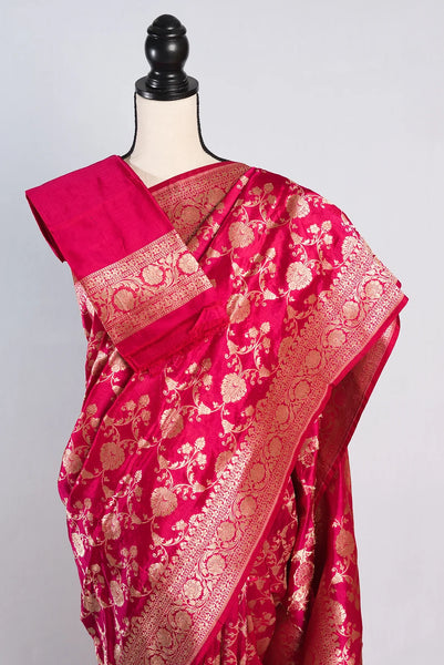 Hot Pink Bridal Banarasi Silk Saree