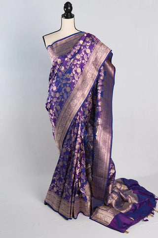 Katan Banarasi Silk Saree in Eggplant Purple