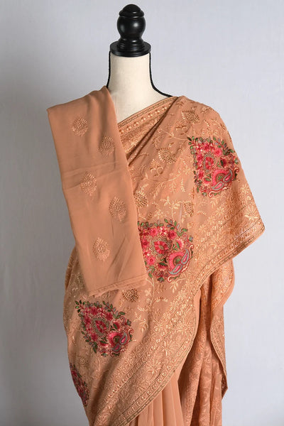 Embroidery Designer Saree in Brown