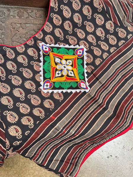 Readymade Pure Cotton Ajrakh Blouse with Kutch Embroidery Blouse