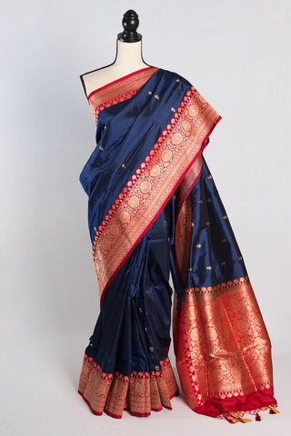 Midnight Blue Minakari Banarasi Silk Saree