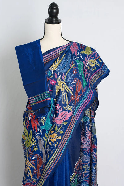 Dark Blue Kantha Stitch Hand Embroidery Saree on Pure Silk (Copy)