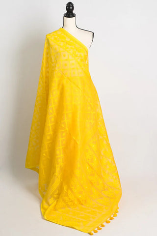 Bright Yellow Soft Jamdani Saree