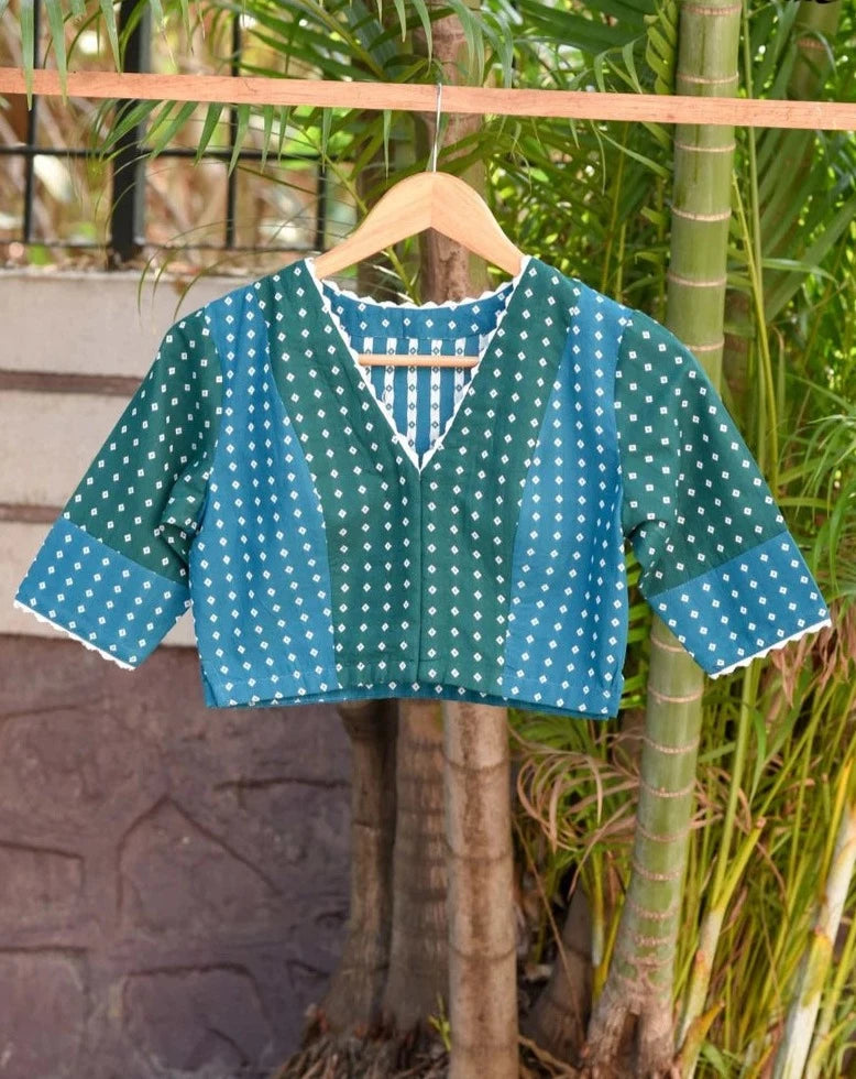 Readymade Elegant V-Neck Green Cotton Blouse