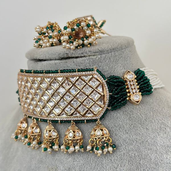 Green Tyaani Kundan Bridal choker with Earrings