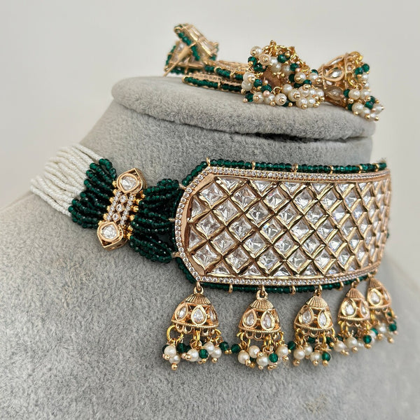 Green Tyaani Kundan Bridal choker with Earrings