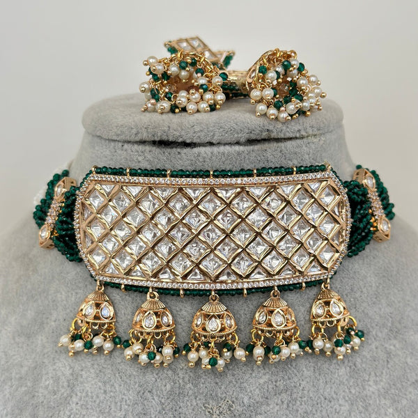 Green Tyaani Kundan Bridal choker with Earrings