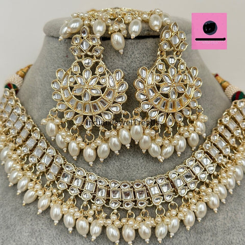 White Pearl Kundan Necklace Set