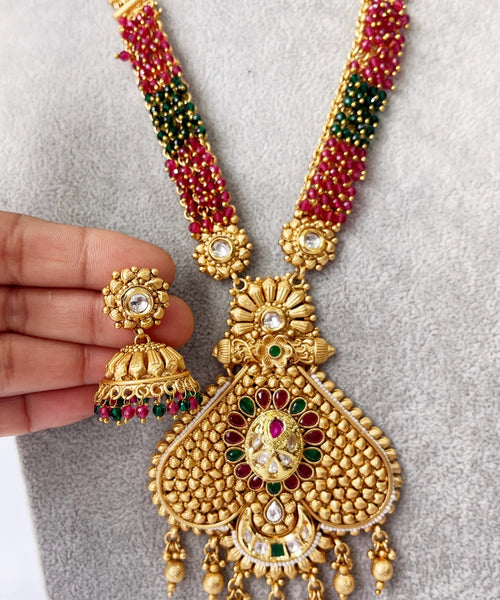 Long gold plated Kundan mala Necklace