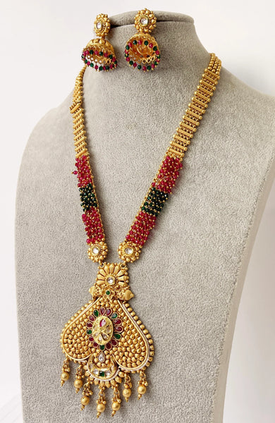 Long gold plated Kundan mala Necklace