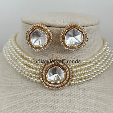 Pearl Polki Kundan necklace and earring