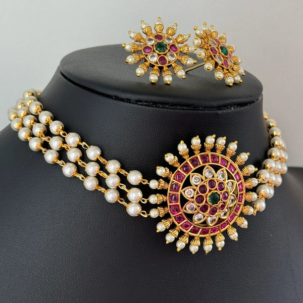 Antique Rajwadi Gold Pearl Choker Set